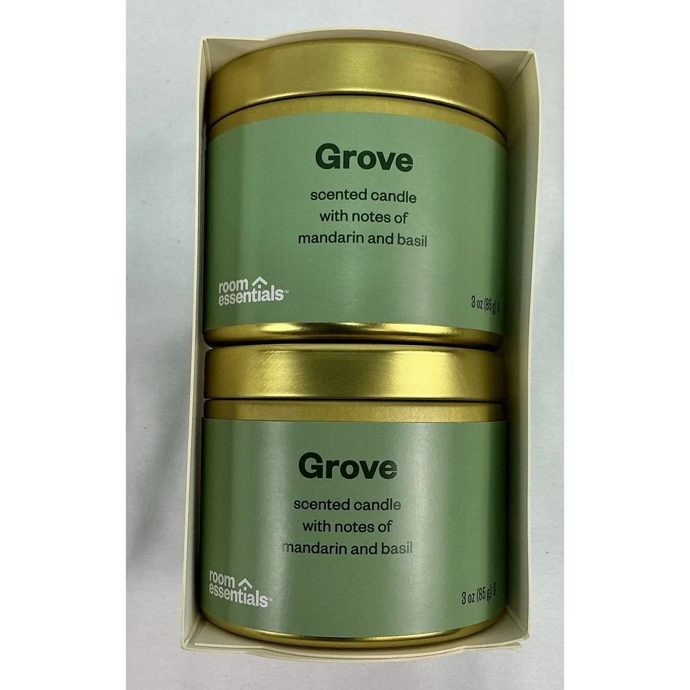 Room Essentials Grove Scented Candles Mandarin Basil 2 Pack 3oz Each New